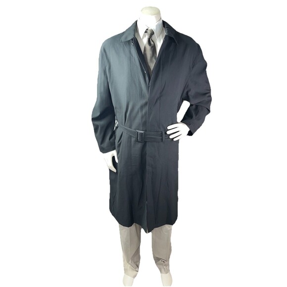 STAFFORD Men 42R Raincoat Travel Black Trenchcoat Jacket Removable Liner - Picture 3 of 15